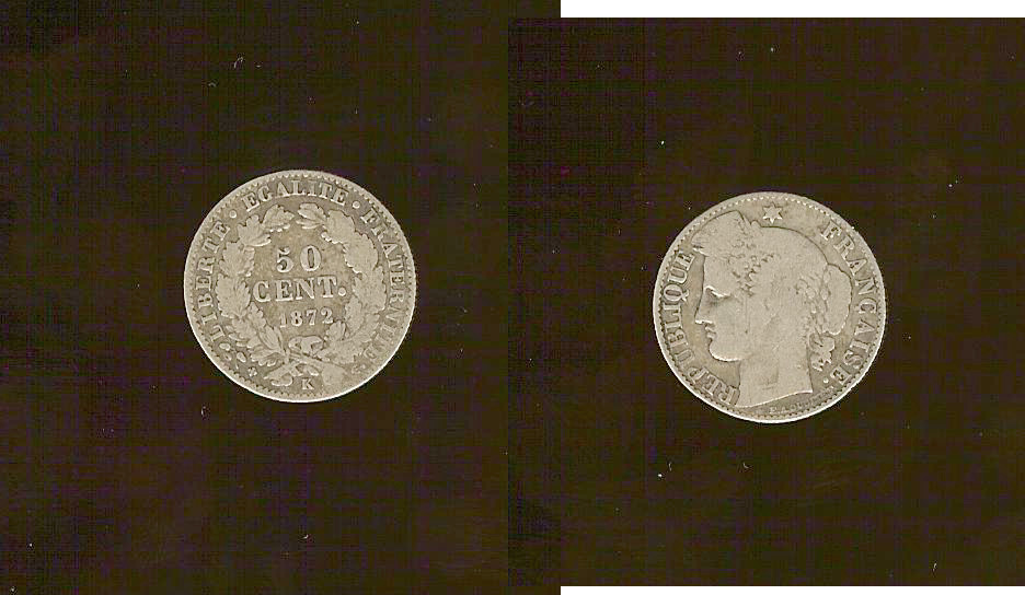 50 centimes Cérès, IIIe République 1872K B à TB